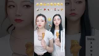 Sisters Emoji Eating Challenge  #asmr #food #funny #eating #shorts