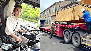 Journey of transporting Heavy materials part 1  Female truck driver Huishan