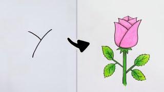 สอนวาดดอกกุหลาบ แบบง่ายๆ   วาดรูป  Easy drawing Rose  drawing Rose