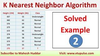2. Solved Example KNN Classifier to classify New Instance Height and Weight Example by mahesh Huddar
