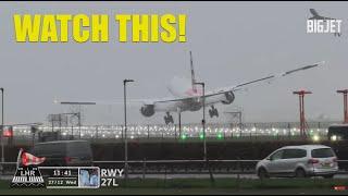 American 777 insane landing at London Heathrow