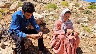 Building a tent and preparing food in a nomadic family. Desert barber shop