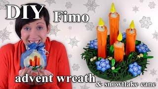 FIMO Adventskranz Polymer Clay Snowflake Cane - Tutorial HDDE EN-Sub