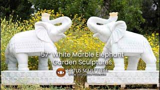 57 Pair of White Marble Elephant Sculptures www.lotussculpture.com