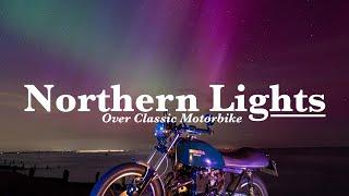 Northern Lights Over Classic Motorbike.