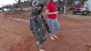 Muddy Barefoot walk on a farm