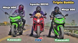 Ninja 400 Vs Apache RR 310 Vs Ninja 300  Triple Battle  Unexpected 