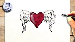 Comment dessiner un coeur avec des ailes d ange facile