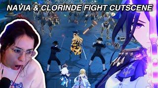 Dish Reacts to Navia & Clorinde Protect Traveler Cutscene  Archon Quest Act 2  Genshin Impact 4.0