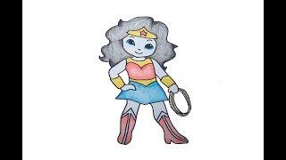 How to Draw Cute Wonder Woman Cartoon Easy Step by Step