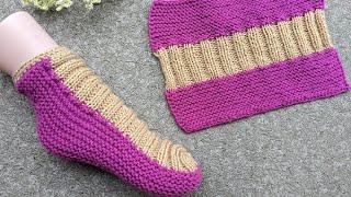 Knit Flat Two-Color Socks