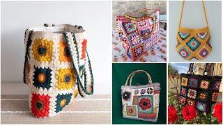 Most gorgeous granny crochet squareflower pattern boho style baghandbagshoulder bag designs