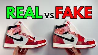 REAL VS FAKE NIKE AIR JORDAN 1 HIGH SPIDERMAN ACROSS THE SPIDER-VERSE SNEAKER COMPARISON