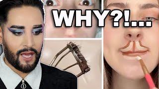 She Cut Off All Her Lashes...  PRO MUA reacts to makeup hacks