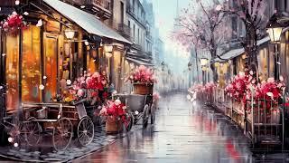 The Most BEAUTIFUL VALENTINES DAY AMBIENCE Background Video  with French Music & Rain Sounds