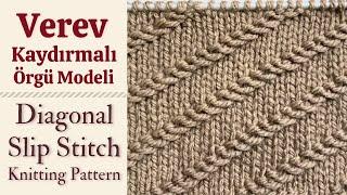 Çok Şık Kaydırmalı Örgü Modeli -Diagonal Slip Stitch Knitting Pattern