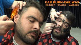 ASMR BARBER HAIRCUT  CRACKS  EAR BURN  EAR-FACE WAX  HAIR WASH foamy headearfaceneck massage