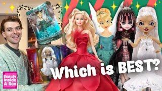 Holiday Dolls 2022 Unboxing & Comparison Disney Barbie Rainbow High & Monster High