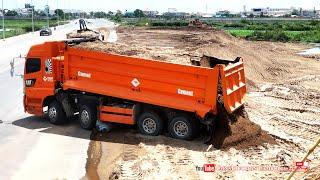 Amazing New Dump Truck Dumping Sand Shantui Dozer pushing sand wheel loader filling for foundation