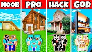Minecraft Battle  Family Traditional Mansion Build Challenge - Noob Vs Pro Vs Hacker Vs God