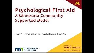 Psychological First Aid Part 1 Introduction to Psychological First Aid