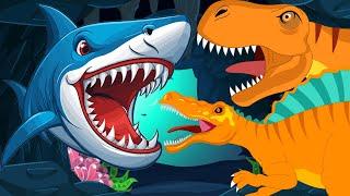 Were Going on a T-rex Dinosaur Hunt vs Spinosaurus Hunt vs Shark Hunt- Preschool Songs & Rhymes