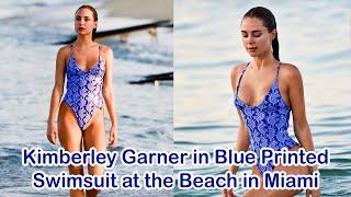 Kimberley Garner in Blue Printed Swimsuit at the Beach in Miami