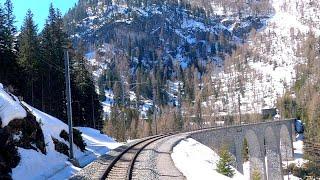  4K  Chur - Albulabahn - Samedan cab ride 04.2021 RhB Führerstandsmitfahrt