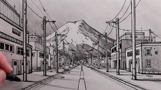 How to Draw a Road in One-Point Perspective and Street View of Mt. Fuji Fast