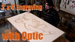 Giant engraving on plywood with Optic