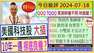 美國科技股大插 10年一遇撈底良機？QQQ TQQQ SOXL 買貨時機不同？INTC特朗普點解撐TSM跌得深要買SOXL小雙頂 咪手多UNH$530一穿 見$5XX