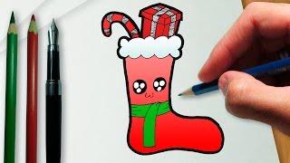 Como desenhar uma meia de Natal kawaii