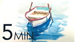 Eng sub 5min Easy Watercolor  Rowing boat