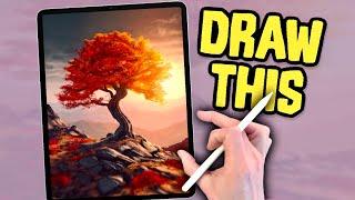 DRAW A MOUNTAIN FALL TREE  - Procreate drawing tutorial made easy