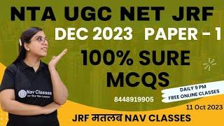 NTA NET JRF  100% Sure MCQs for 2023  Research Aptitude  9 PM  By Navdeep Kaur