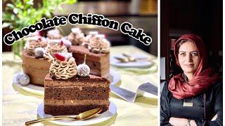 Chocolate #chiffon cake with #chocolate_mousse #طرز تهیه #کیک_شیفون #کیک_شیفون_شکلاتی #موس_شکلات