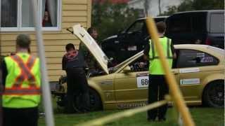 Targa Newfoundland 2012 Leg 1 Crash BMW in House Subaru in Trees