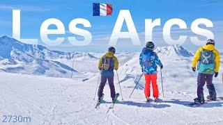 Skiing Les Arcs Blue Pistes + Chairlift  4K 60fps Relaxing Smooth ASMR Video Tour Mar 2023