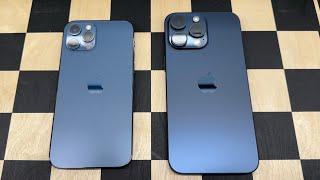 Color comparison. Pacific Blue vs Blue Titanium 12 Pro vs 15 Pro Max