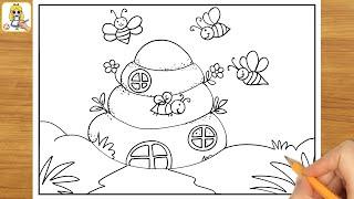 How to Draw Butterfly House Scenery  Flowers and Butterfly Drawing  Step by Step Tutorial