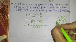 A can do a piece of work in 7 days of 9 hrs each & B can do it in 6 days of 7 hrs each #ssc #tnpsc