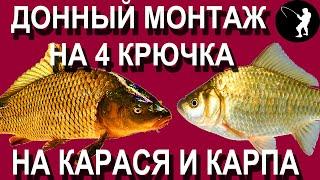 Донный Монтаж на Карася и Карпа на 4 крючка с кормушкой