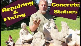 Concrete Statue Repair - Fixing broken parts filling air bubbles & seams and painting restoration