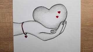 Kalp tutan el çizimi yeni başlayanlar için kolay çizim fikirleri
