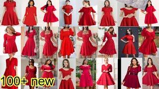 For red girls and women red colour frock design 2023 red colour casual frock design.