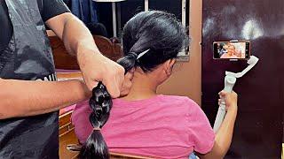 Who wants her hair?? Indian girls long hair chopped into a pony 