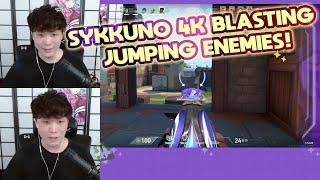 Hes jumping around Sykkunos enemies are jumping around but he can still manage to BLAST EM