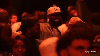 LeBron James seen kicking it at the Kendrick Lamar Pop Out show ..
