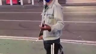 Fake gang member caught lacking in time square gets hit by an UBER