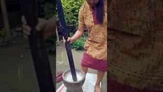 Godulini Onn gundwi sounai.  Godulis threshing of rice into flour Tasty dish with bamboo shoots